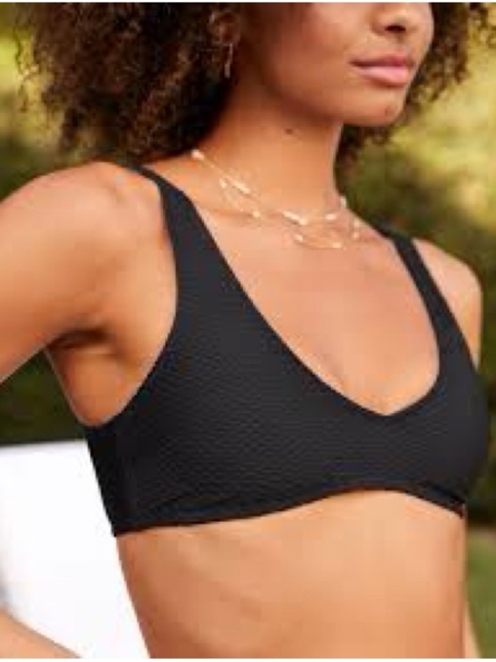 aerie Black Textured V-Neck Bikini Top and bottom